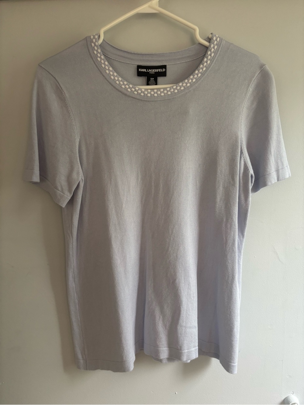 Karl Lagerfeld Light Lavender Short Sleeve Crewneck Tee with white Trim